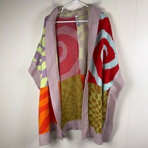 Abstract‎ Patchwork Knit Poncho Shawl Hooded Oversized Colorful